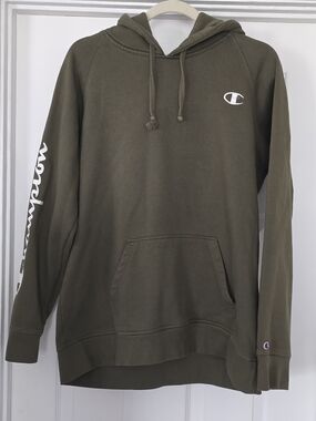Champion Olive Crewneck Hoodie with Logo